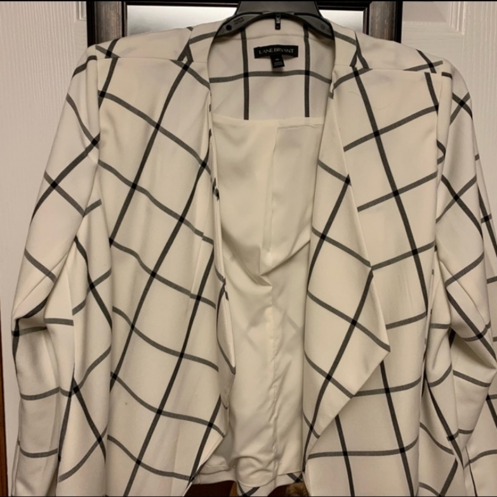 Lane Bryant Black and White Collarless Blazer